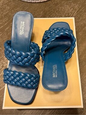 Michael Kors Braided Leather Slide Sandals in Blue